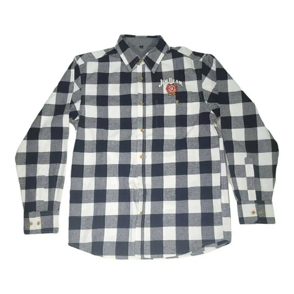 Flannel Shirt / Jim Beam Maple Logo Men's Size Small Black & White Plaid